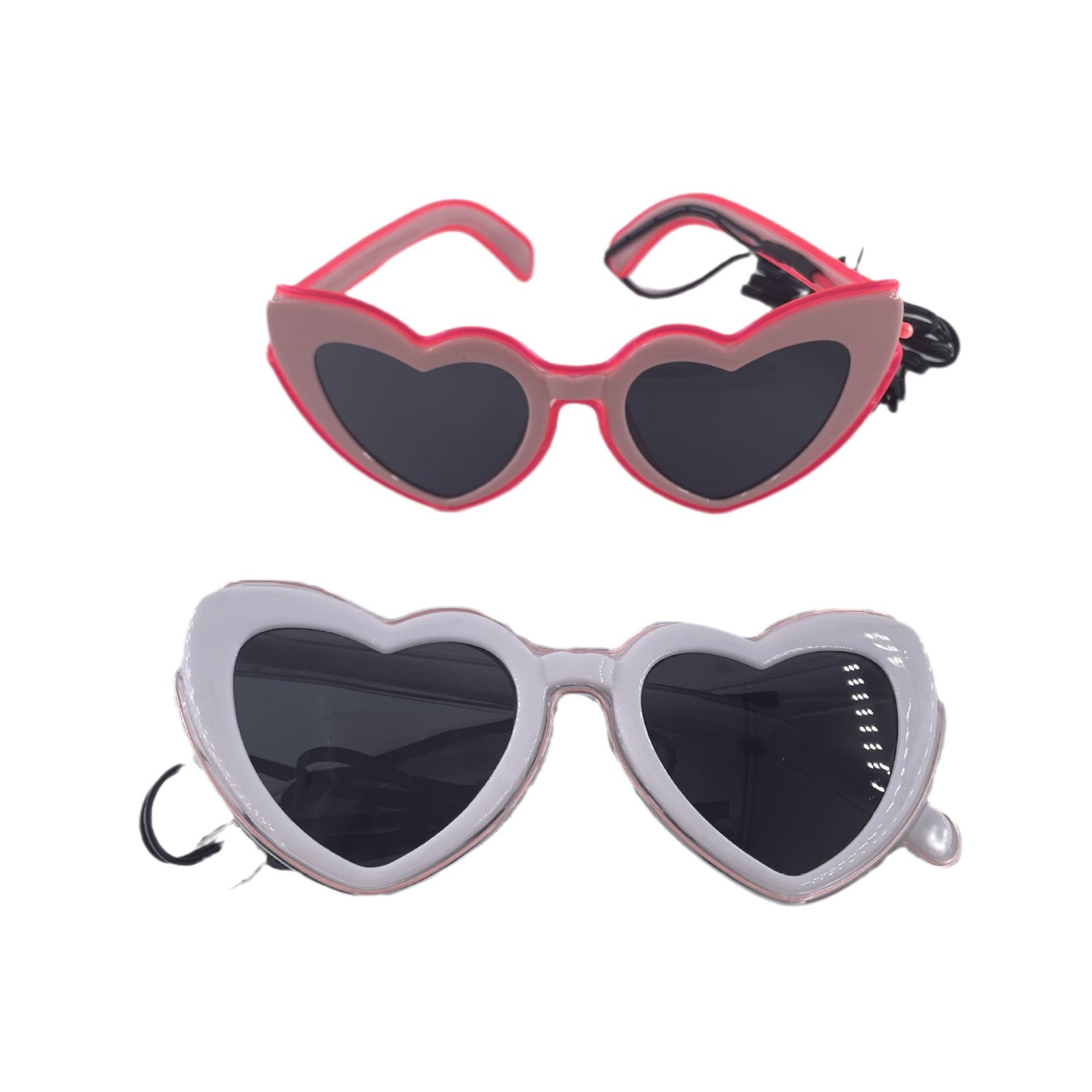 Nuevas gafas de sol luminosas de corazón de melocotón LED para hombres, gafas de amor de fiesta europeas y americanas transfronterizas, gafas de sol de moda callejera para damas