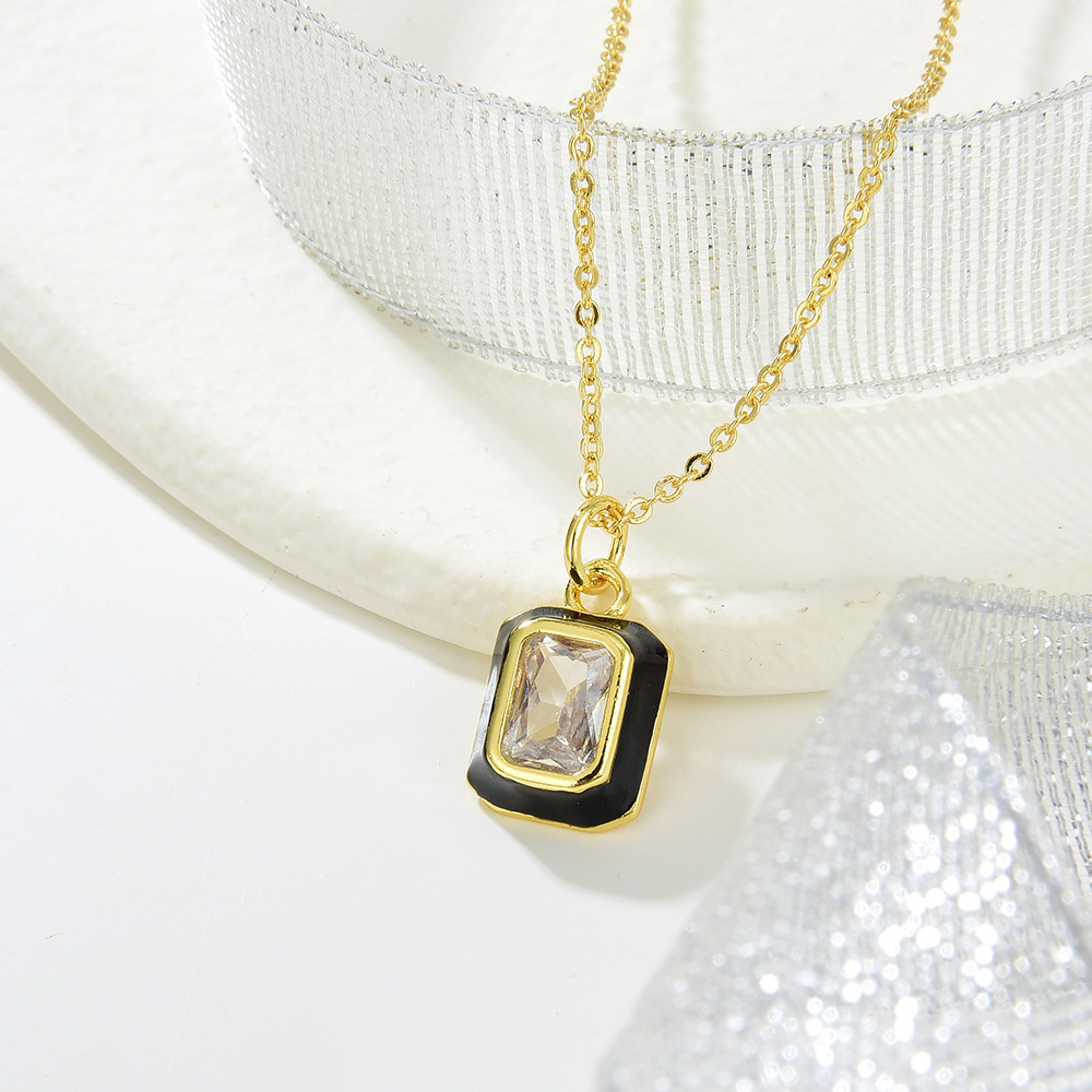 Holiday, Daily Occasion Copper Inlay Square Rhinestones Pendant Necklace