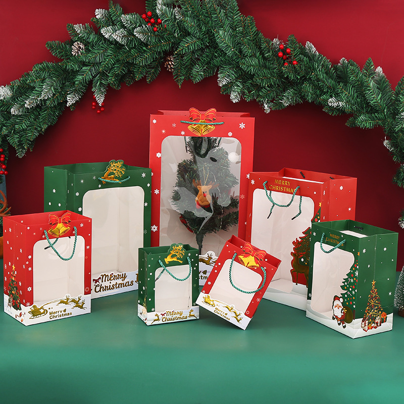 Elk bolsa de papel bolsa de regalo de Navidad bolsa de regalo de ventana transparente bolsa de regalo de Nochebuena campana bolsa de manzana