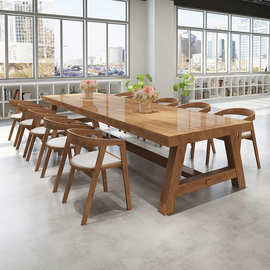 现代简约实木会议桌长桌洽谈桌椅组合 长条接待会客桌办公桌