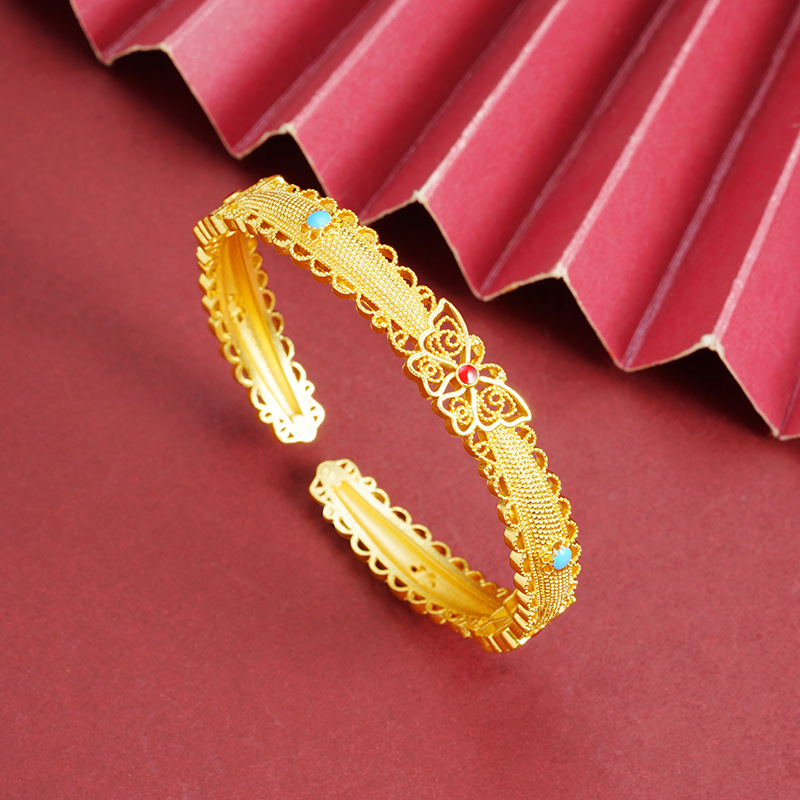 Explosiones vietnamitas arena oro pulsera retro goteo de aceite filamento mariposa pequeña brazalete abierta para mujeres joyas de corte al por mayor