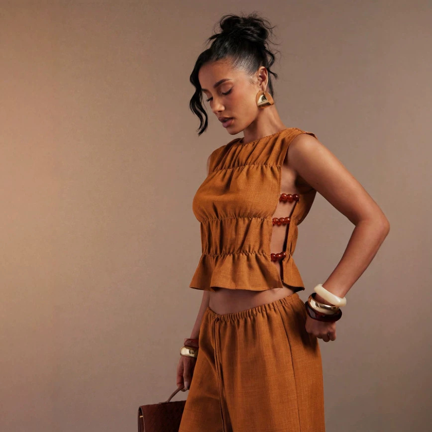 Women's Spring Solid Color Two Piece Set Retro Long Pants Vest Outfit_voghion.com