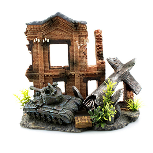 Fish tank landscaping decoration, simulated artificial trees, airplane houses, underwater world, luminous aquatic resin scenery