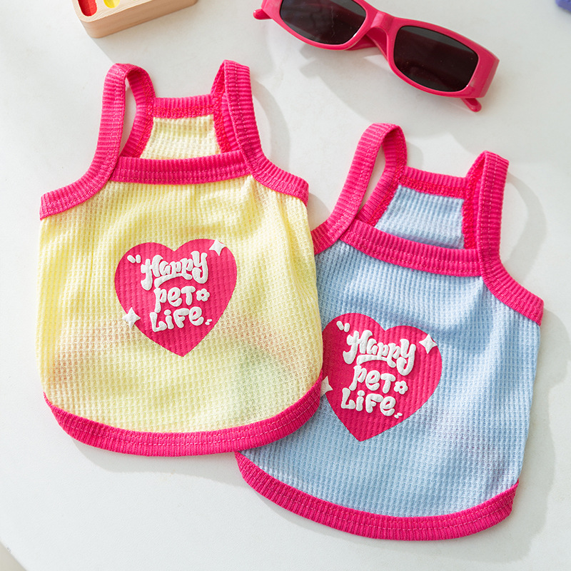 Primavera y verano perro estilo casual feliz cachorro vida amor waffle color de contraste tirantes gato mascota perro ropa