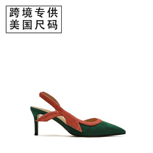 跨境专供新款尖头细跟6cm拼色一字带凉鞋女亚马逊一件代发供货
