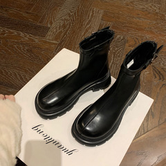 Grape Mama 2024 New Release Streetwear Lateral Button Thick Sole Elastic Boots with Block Heel Slim Short Leg Boots for Girls and Boys Autumn and Winter