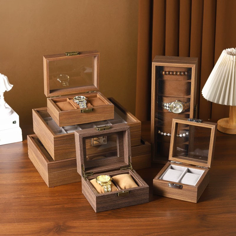 Коробка для часов из высококачественной древесины черного ореха с текстурой дерева, простая коробка для хранения наручных и механических часов, упаковка для браслетов от трансграничного производителя.
