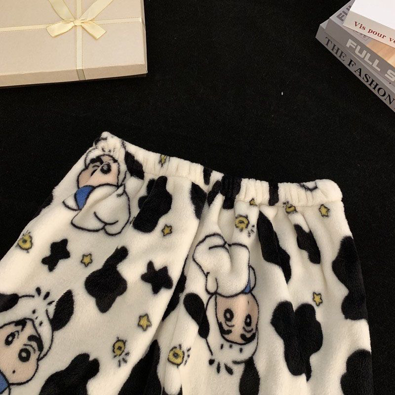 산호 벨벳 커플 잠옷 여성의 가을과 겨울 기모 두꺼운 청소년 남성 따뜻한 플란넬 홈 의류 세트