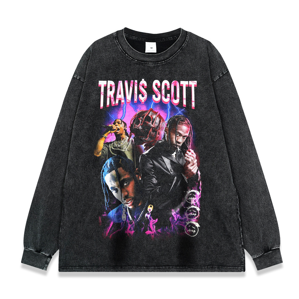 260g pesado copo de nieve frito de manga larga Camiseta americana retro alta calle moda marca suéter suelta Otoño e Invierno de los hombres y las mujeres de fondo