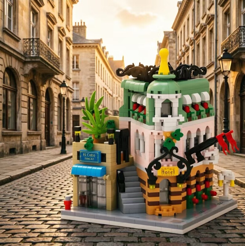 Street View Corner Hotel Assembly Model Toy for Boys and Girls Series Building Type Micro-Particle Building Blocks Miniature Architecture