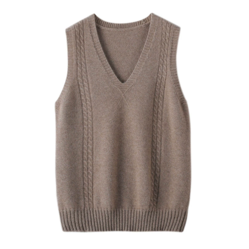 Осенний новый жилет, женский жилет из 100 чистой шерсти, вязаный свободный зимний теплый жилет с V-образным вырезом