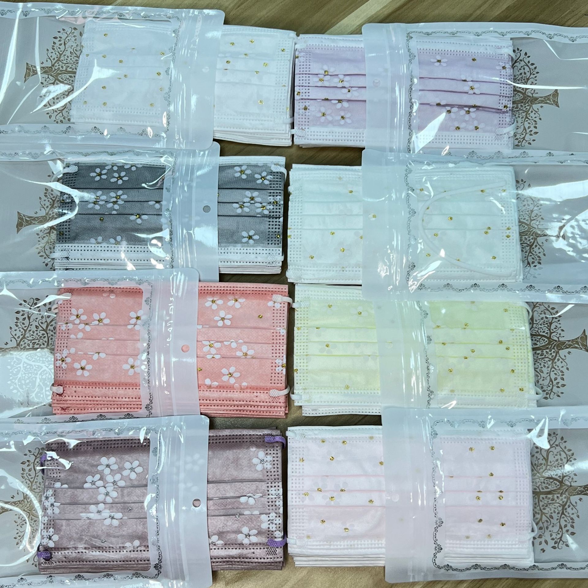 网纱新款四层小花一次性成人口罩跨境电商带熔喷无纺布时尚面罩