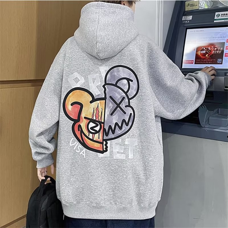 Men's Streetwear Cartoon Monster Letter Print Hoodie Graphic Sweatshirts with Kangaroo Pocket Design Long Sleeve Hoodie 2023 Casual Pullovers For Men_voghion.com