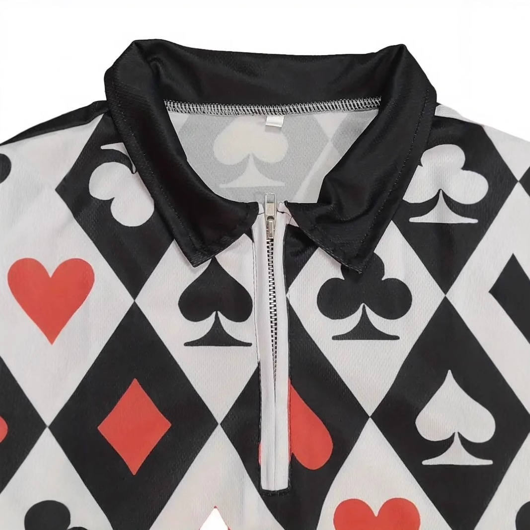 Camisa POLO con cremallera de manga corta suelta y transpirable para hombre con estampado 3D