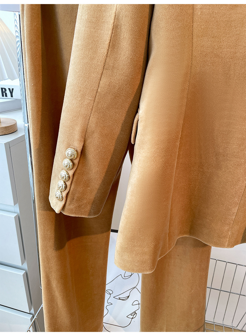 GraceChic 2025 Spring And Autumn New One-Button Set Irregular Lapel Simple Camel Suit Pants For Women_voghion.com