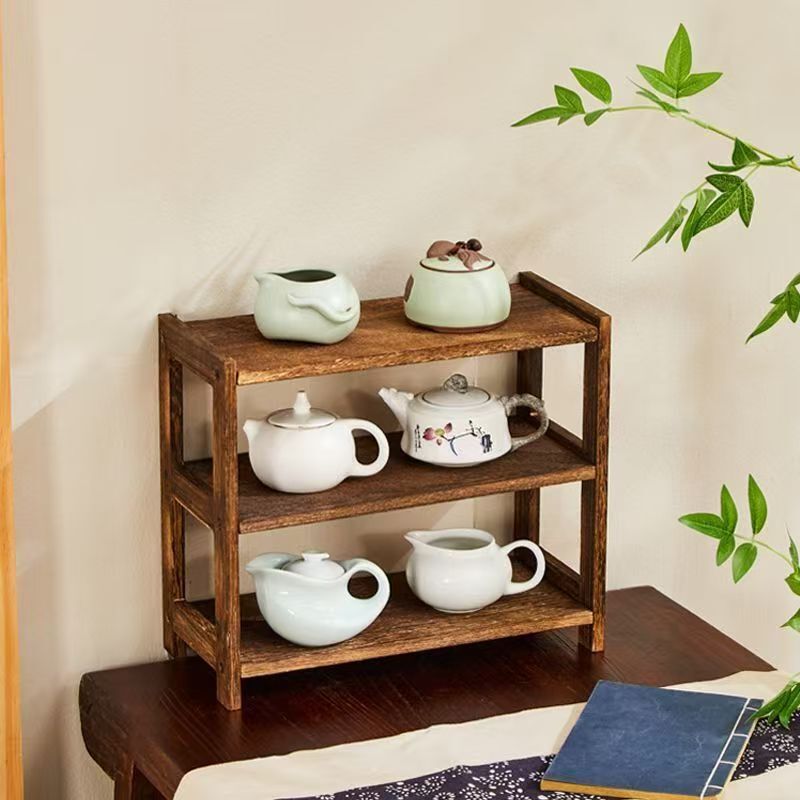 Solid Wood Multi-Layer Storage Rack Square Desktop Retro Bogu Rack Tea Cup Display Rack Corner Storage Rack