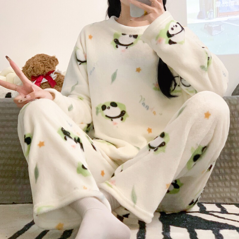 Ins Style Fleece-Lined Thickeneded Coral Velvet Winter Pajamas for Women in Autumn and Winter Cute Student Home Clothes Set That Can Be Worn Outside Ins Style Fleece-Lined Thickeneded Coral Velvet Winter Pajamas for Women in Autumn and Winter Cute Student Home Clothes Set That Can Be Worn Outside