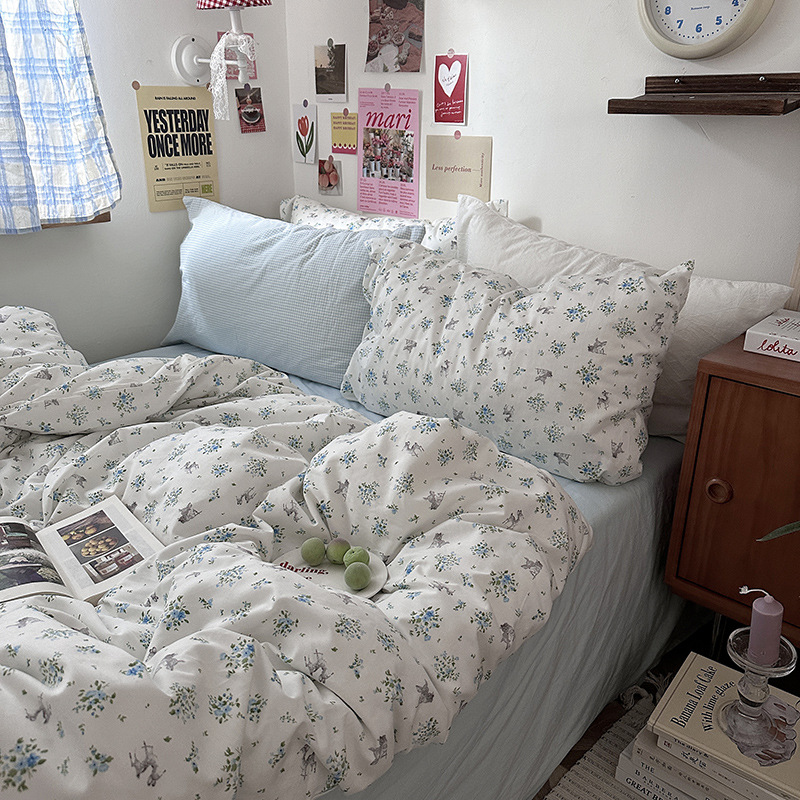 小鹿遇夏【枕套碎花+浅蓝小格】
