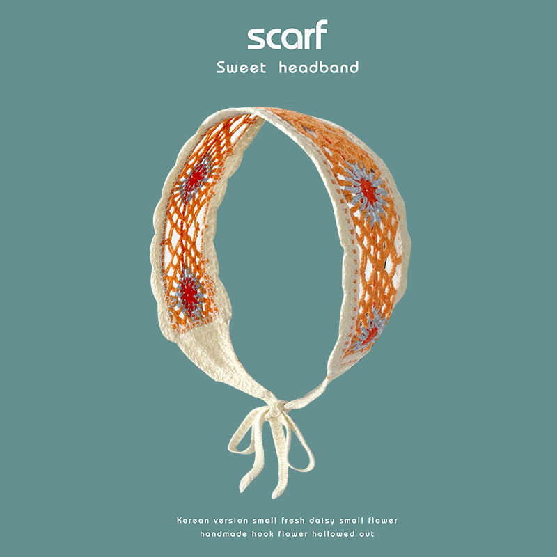 Nuevo colorido estilo étnico hecho a mano de ganchillo tejido banda de pelo de ala ancha estilo pastoral retro de las mujeres banda de pelo bolsa pañuelo sombrero