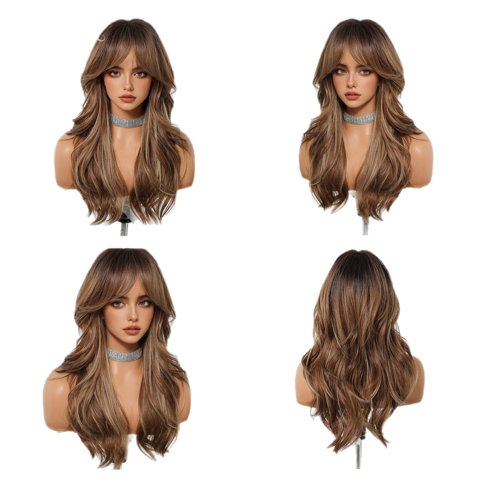 Explosiones transfronterizas de estilo europeo y americano, capas doradas perezosas, cabello largo medio, modificación de la cara, pelucas de seda de alta temperatura, modelado