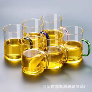 High borosilicate heat-resistant glass cup six-color handle cup flower tea cup milk cup cold water beverage cup