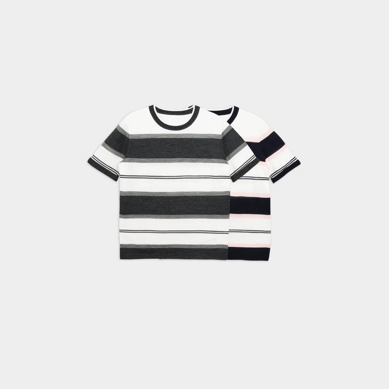 Round Neck Striped Color-Block Short-Sleeve Women's 2026 Spring/Summer Merino Wool Loose Knit Casual Retro T-Shirt