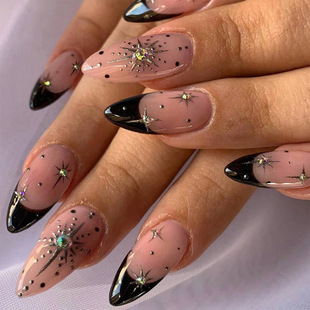 Wearing Armor Almond Armor French Cross-border Long Pointed Nail-shaped Multicolor Flash Diamond Wearing Armor Foreign Trade Manicure False Nails