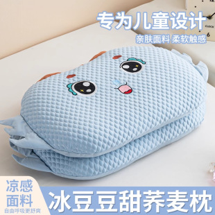 Summer Cool Ice Silk Kidsren's Buckwheat Pillow Pillow Core Cervical Spine Support Sleep Pillow Kindergarten Baby Nap Low Pillow