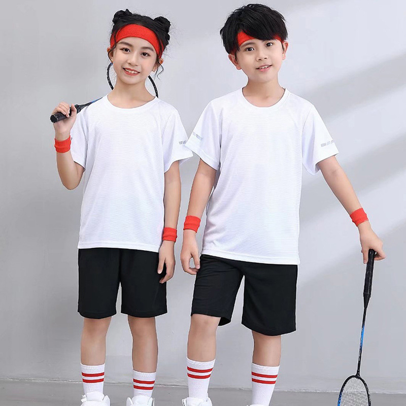 Campamento de verano suave que absorbe el sudor Organización de capacitación Juegos para padres e hijos Ropa de clase Camiseta para niños de secado rápido de manga corta Traje personalizado