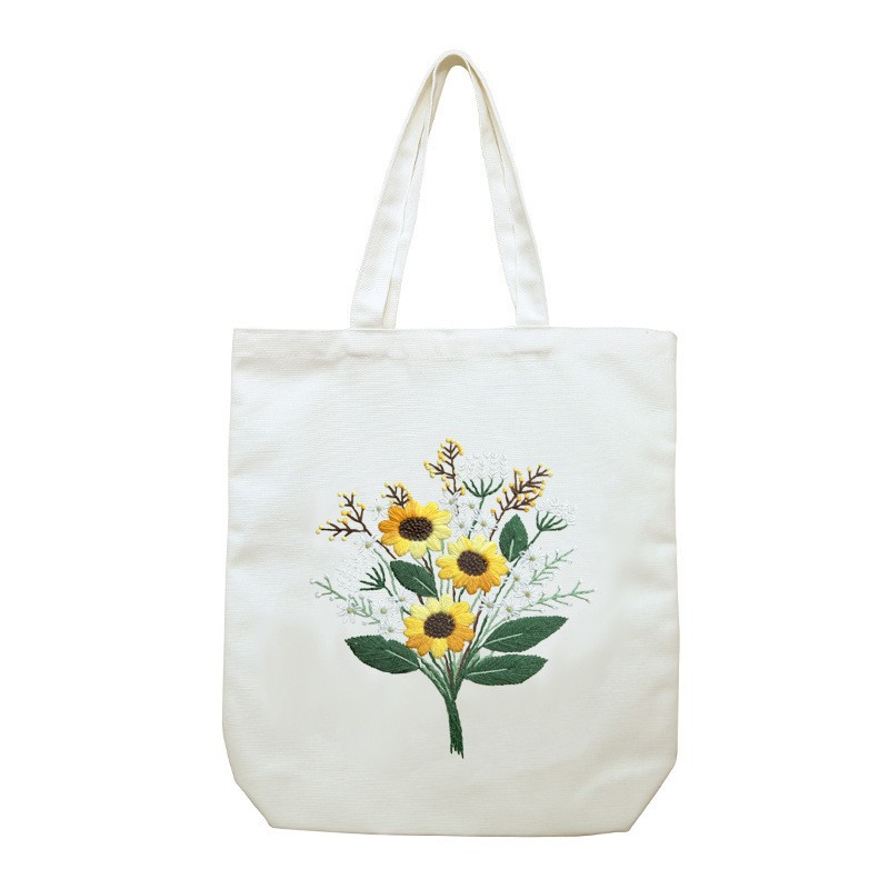 Hecho a mano DIY cinta bordada bolsa de lona Lu bordado solo hombro bolso tridimensional bordado flor lienzo mujer bolsa grande