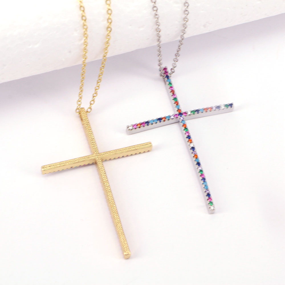 Hip Hop Style Cross Copper Inlaid Color Zircon Pendant Necklace display picture 3