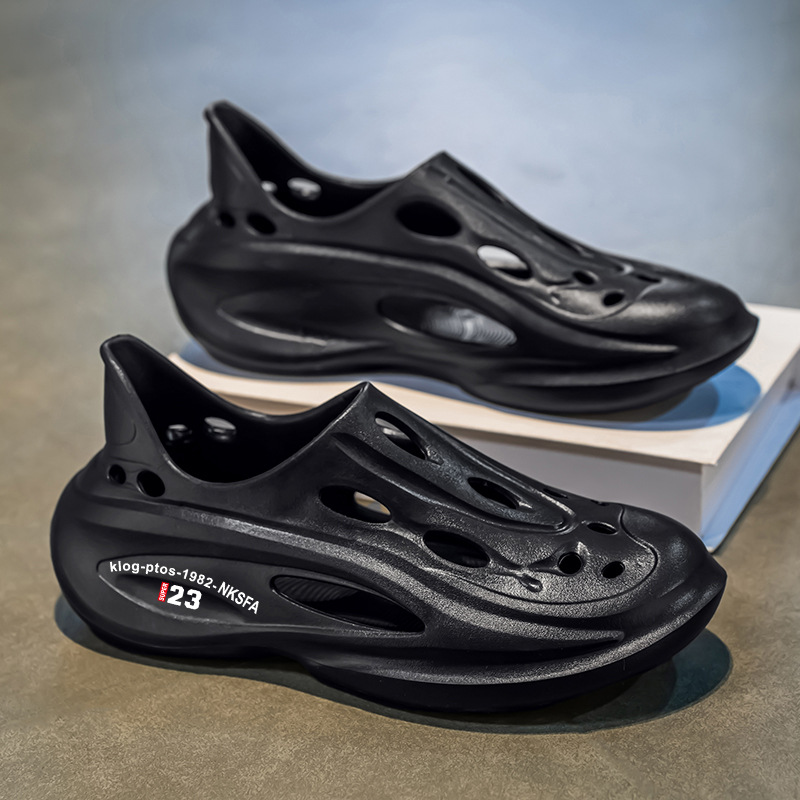 Zapatos transfronterizos de gran tamaño con agujeros para hombres, uso exterior de verano, antideslizante, Baotou, sandalias de playa con sentido de la mierda para hombres