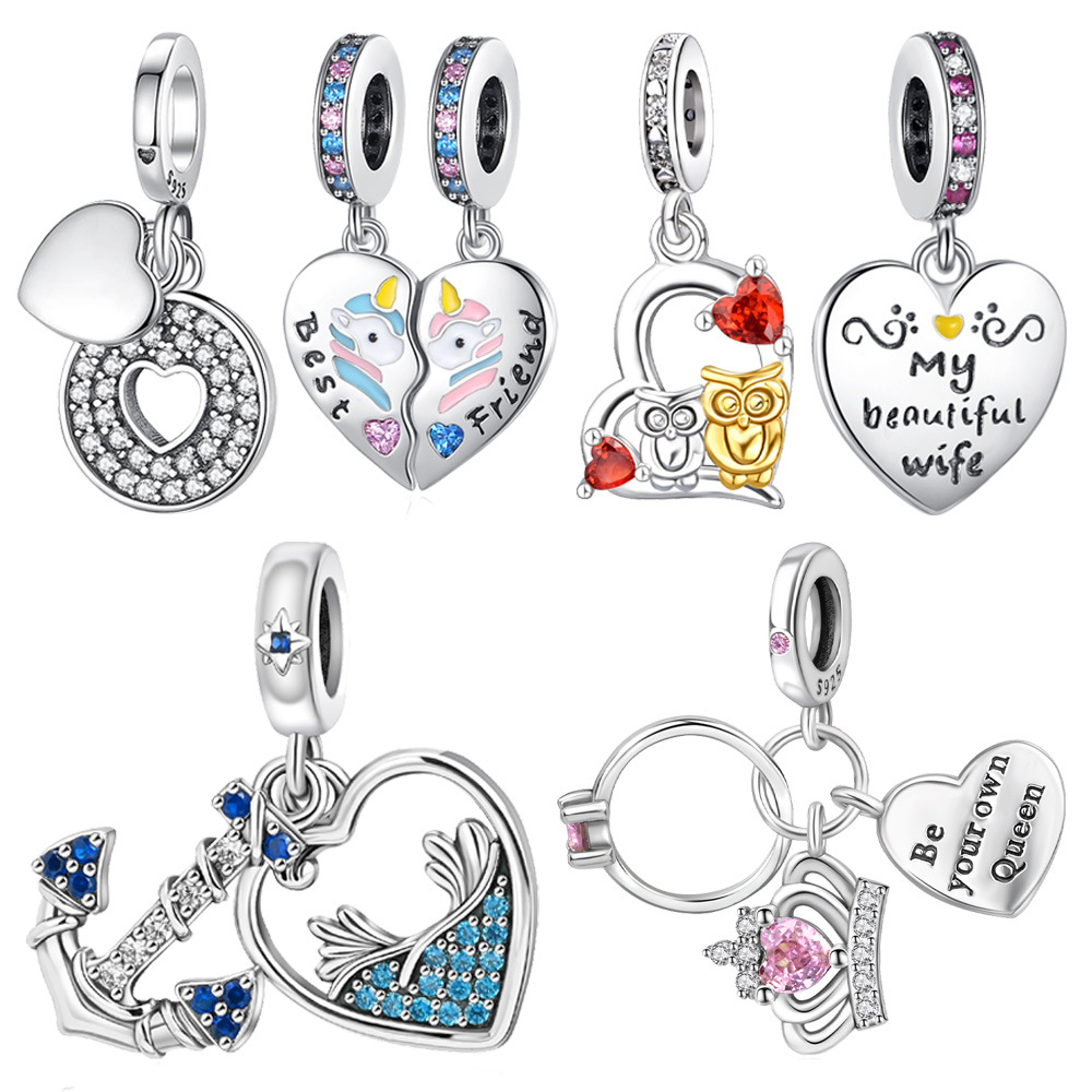 1 Pièce Le Cuivre Strass Lettre Forme De Cœur Couronne Pendentif display picture 1