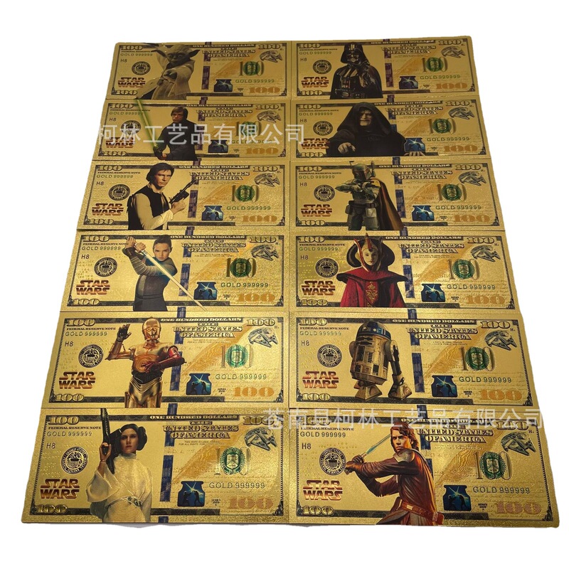 16 Star Wars plastic gold foil banknotes five stickers commemorative coins collection crafts wholesale can be set