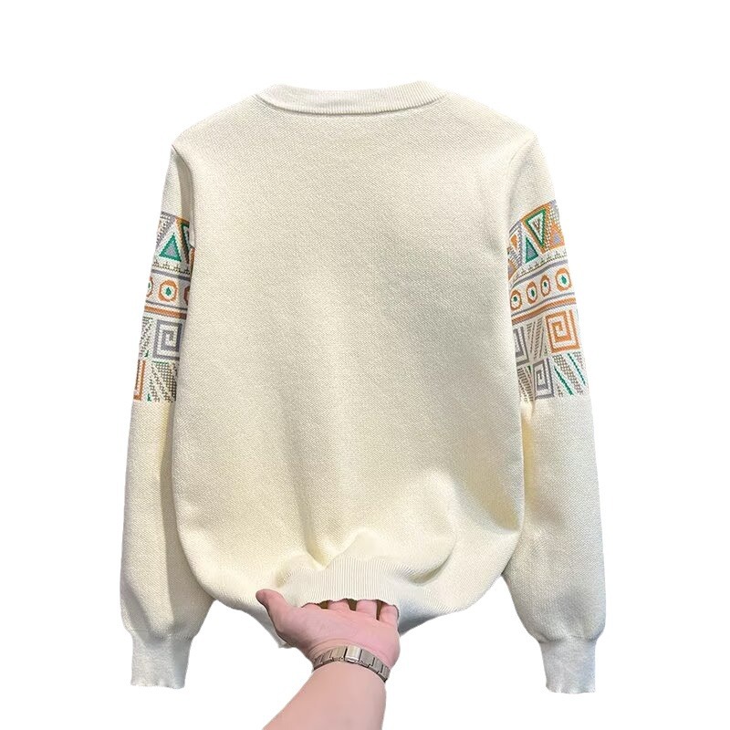"Men's Jacquard Knit Sweater - European & American Style Thick Winter Pullover With Long Sleeves, Fashionable Textured Design_viptrois.com