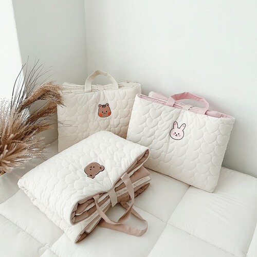 Ins newborn baby quilted embroidery pure cotton breathable outdoor nap mat foldable portable mattress kindergarten machine washable