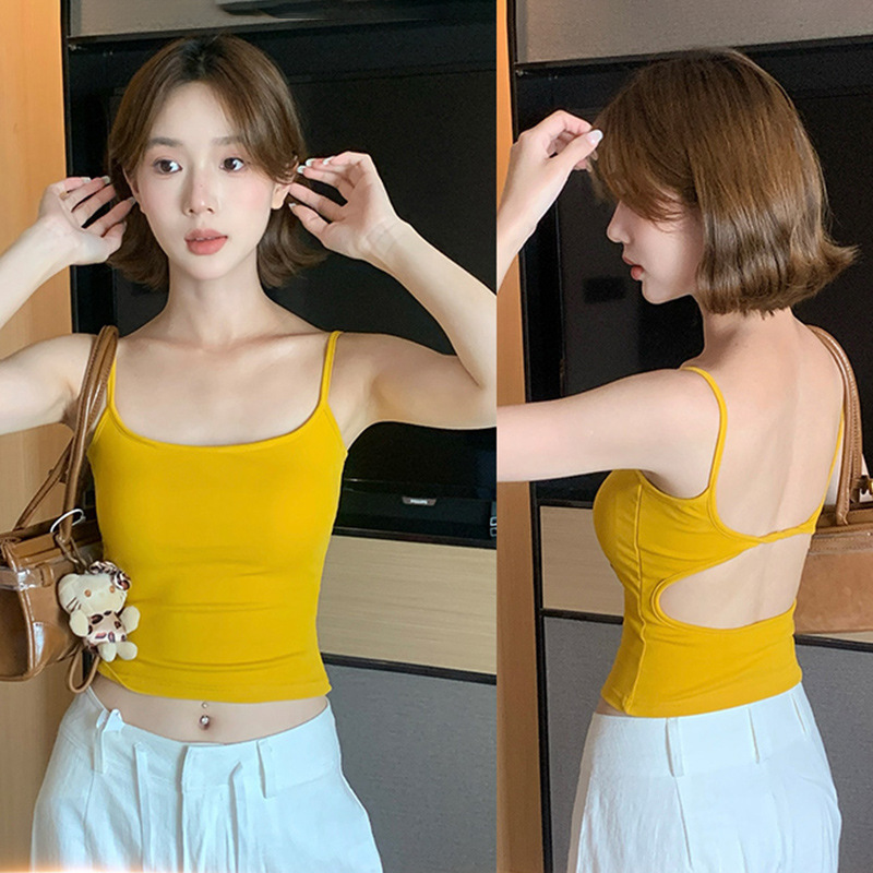 夏のホットガールの背中はロープで結ばれ、美しい背中と脇胸の収縮、コースター付き、スリムなローネックサスペンダー|undefined