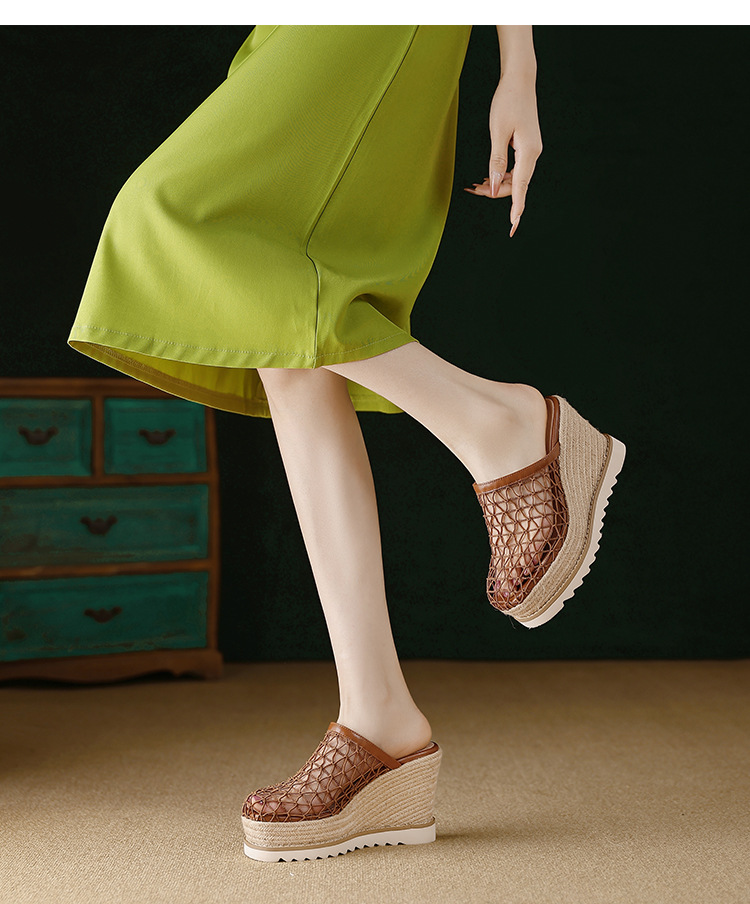 Dép sandal nữ bít mũi đế xuồng cao gót 9 cm phong cách biển — màu nâu, màu đen, màu mơ chi tiết 6