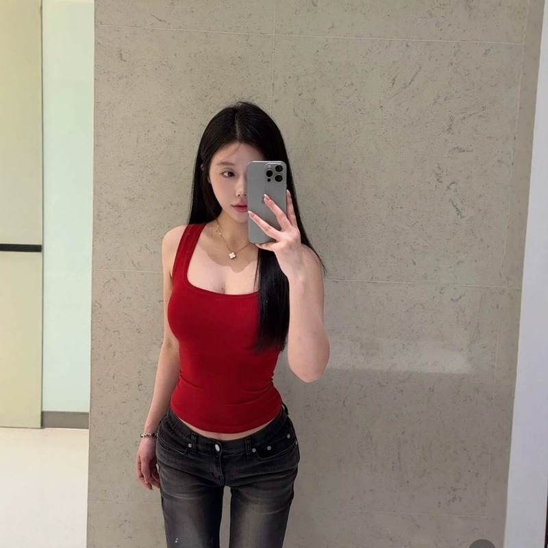 Galo Soft Same Style Breast-Covering Wide Shoulder Strap Slim Fit Slimming Tight-Fitting Sports Solid Color Tank Top