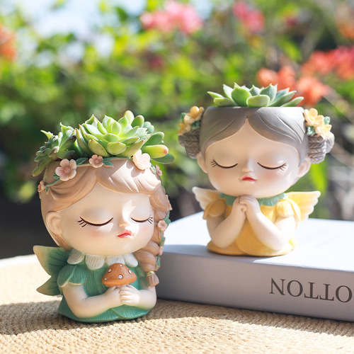If Factory Cute Elf Resin Desktop Gardening Succulent Flower Pots Creative Garden Decoration Flower Pots Containers