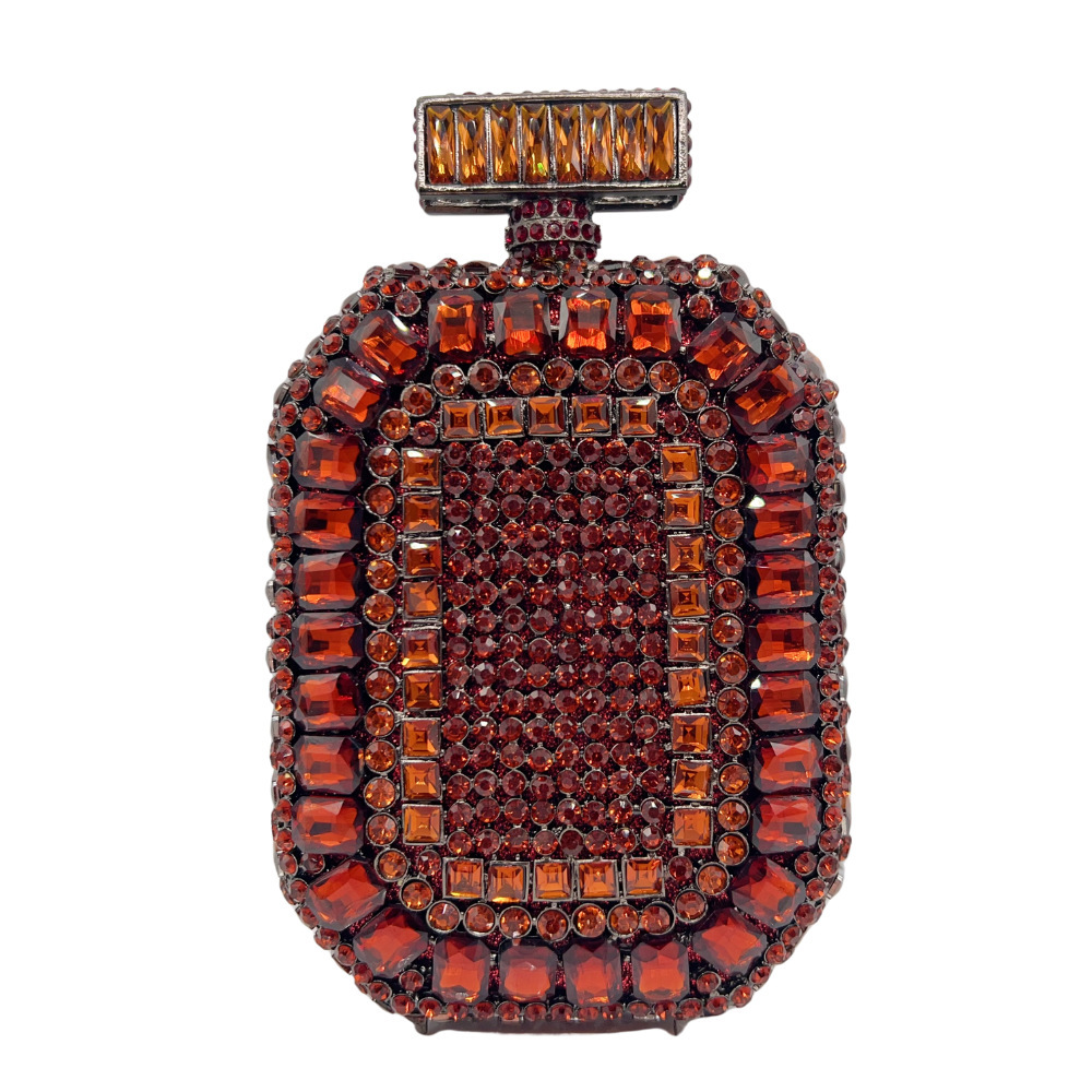 Bolsa de embrague transfronteriza nueva botella de perfume con diamantes bolsas de cena europeas y estadounidenses con diamantes huecos llenos bolsas de mano duras para mujeres