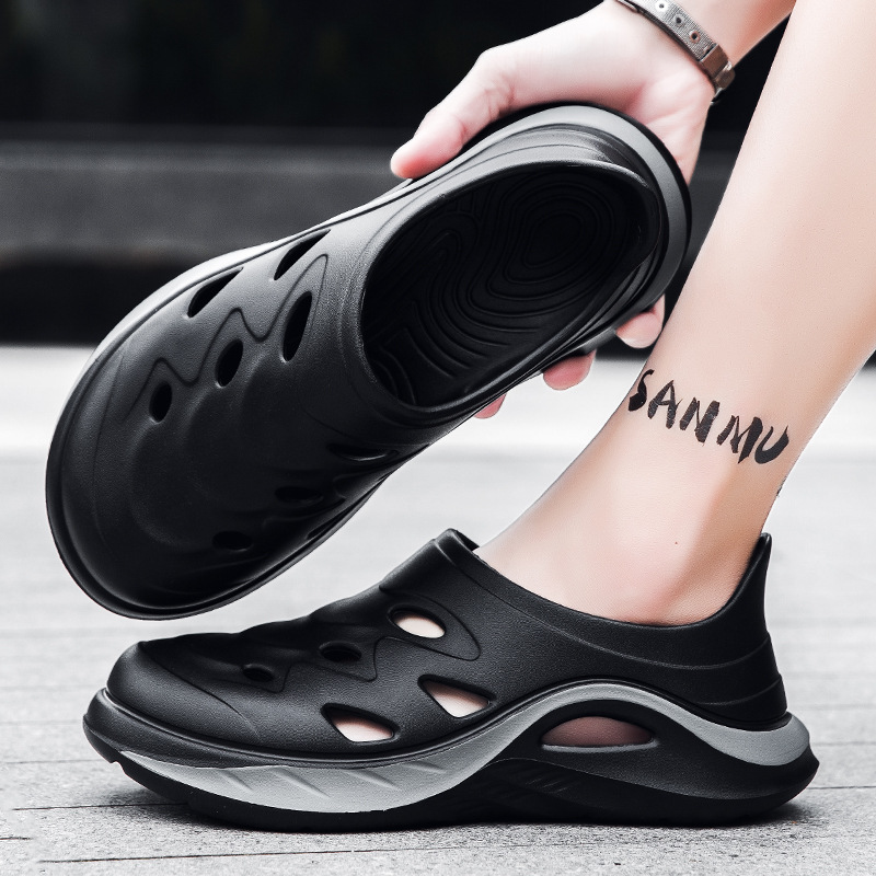 En nombre del cabello, zapatos con agujeros, suela gruesa, nuevo estilo de verano EVA, zapatillas Baotou, zapatos de playa antideslizantes, zapatos de rafting para hombres