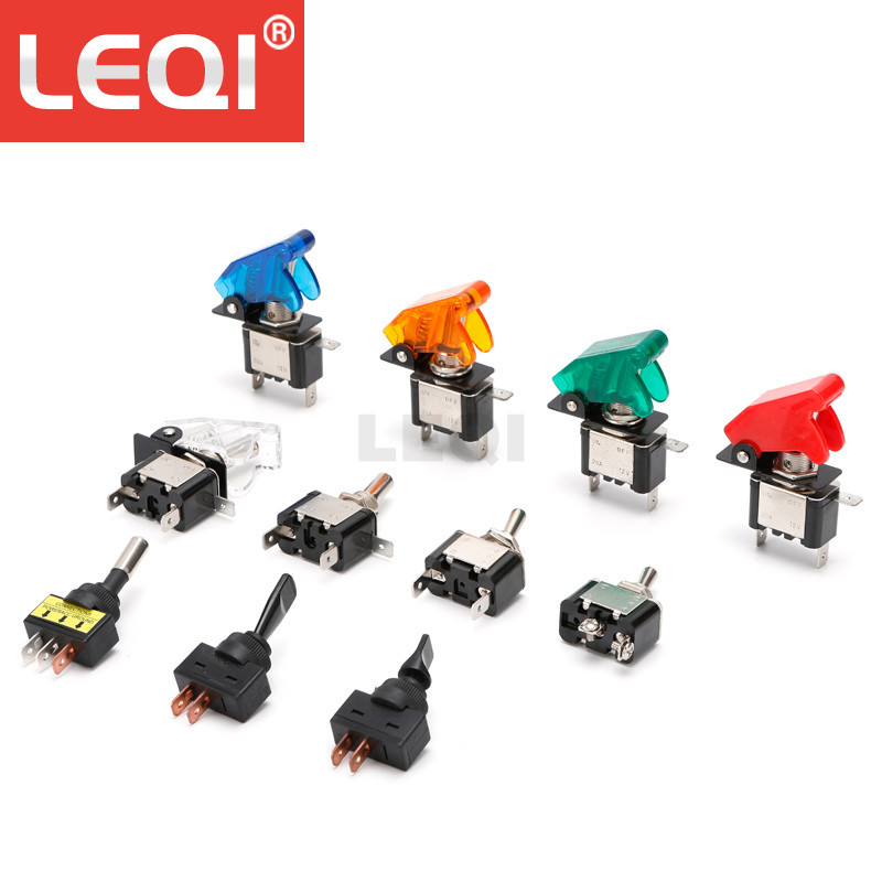 LED12V汽车改装开关 三脚摇臂钮子开关 拨杆开关带保护罩ASW-07D