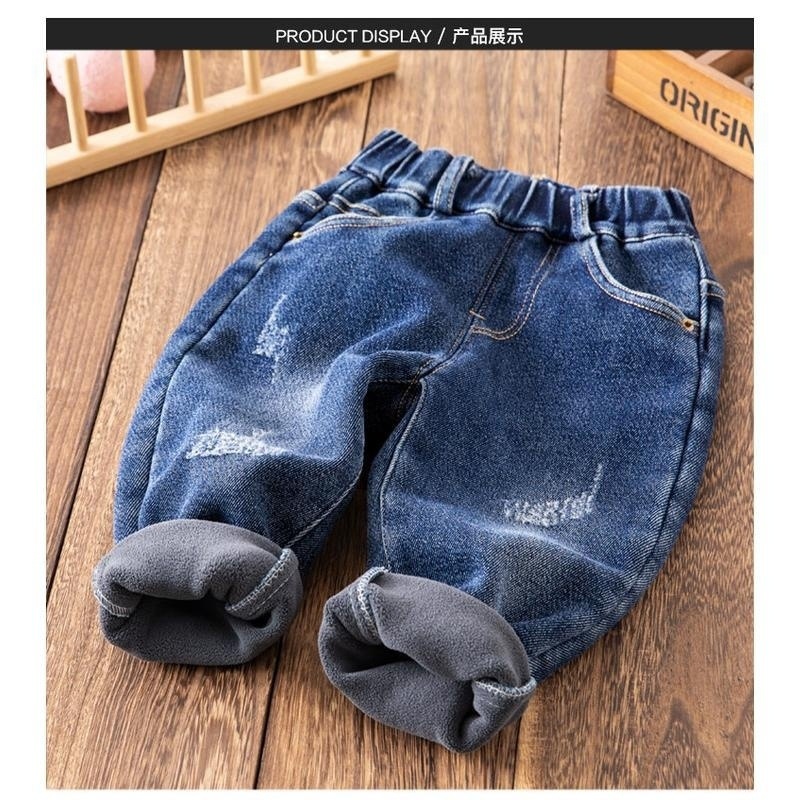 Jeans de lana para niños 2025 nuevos niños pequeños y medianos en invierno engrosado calentamiento de niños pantalones elásticos suaves image 4