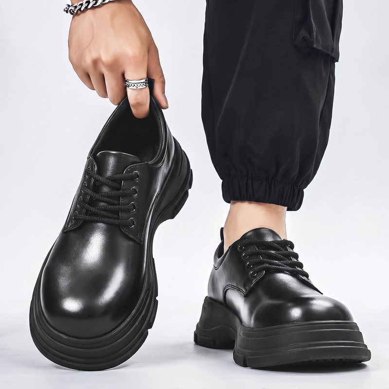 Men's kitchen-specific waterproof, non-slip, oil-resistant, durable, sporty black leather shoes for work, chef duties, and driving, with height-increasing feature Men's kitchen-specific waterproof, non-slip, oil-resistant, durable, sporty black leather shoes for work, chef duties, and driving, with height-increasing feature
