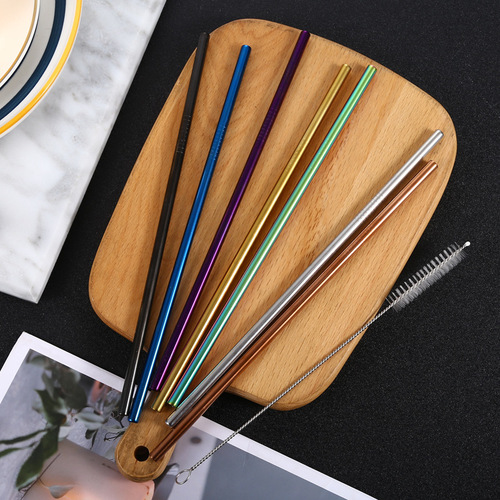 304 stainless steel colorful straw set cocktail metal drinking straw pearl milk tea straw can be customized with logo