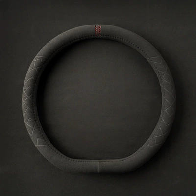 Steering wheel cover: round car handle cover - grid-d-shaped-red-label-38cm