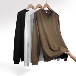Autumn round neck long sleeve cotton T-shirt custom loose micro shoulder 260G threaded sleeve Joker jacket custom print