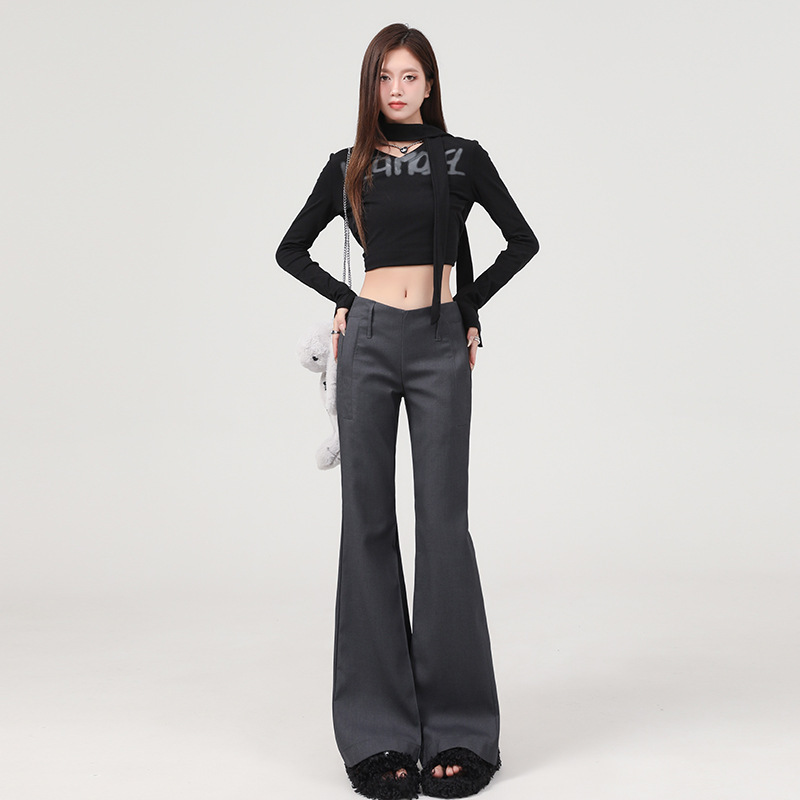 Black Low-Waist Flared Suit Pants for Women, 2026 New Style, Slim Fit, Straight-Leg, Floor-Length, Casual Pants Black Low-Waist Flared Suit Pants for Women, 2026 New Style, Slim Fit, Straight-Leg, Floor-Length, Casual Pants