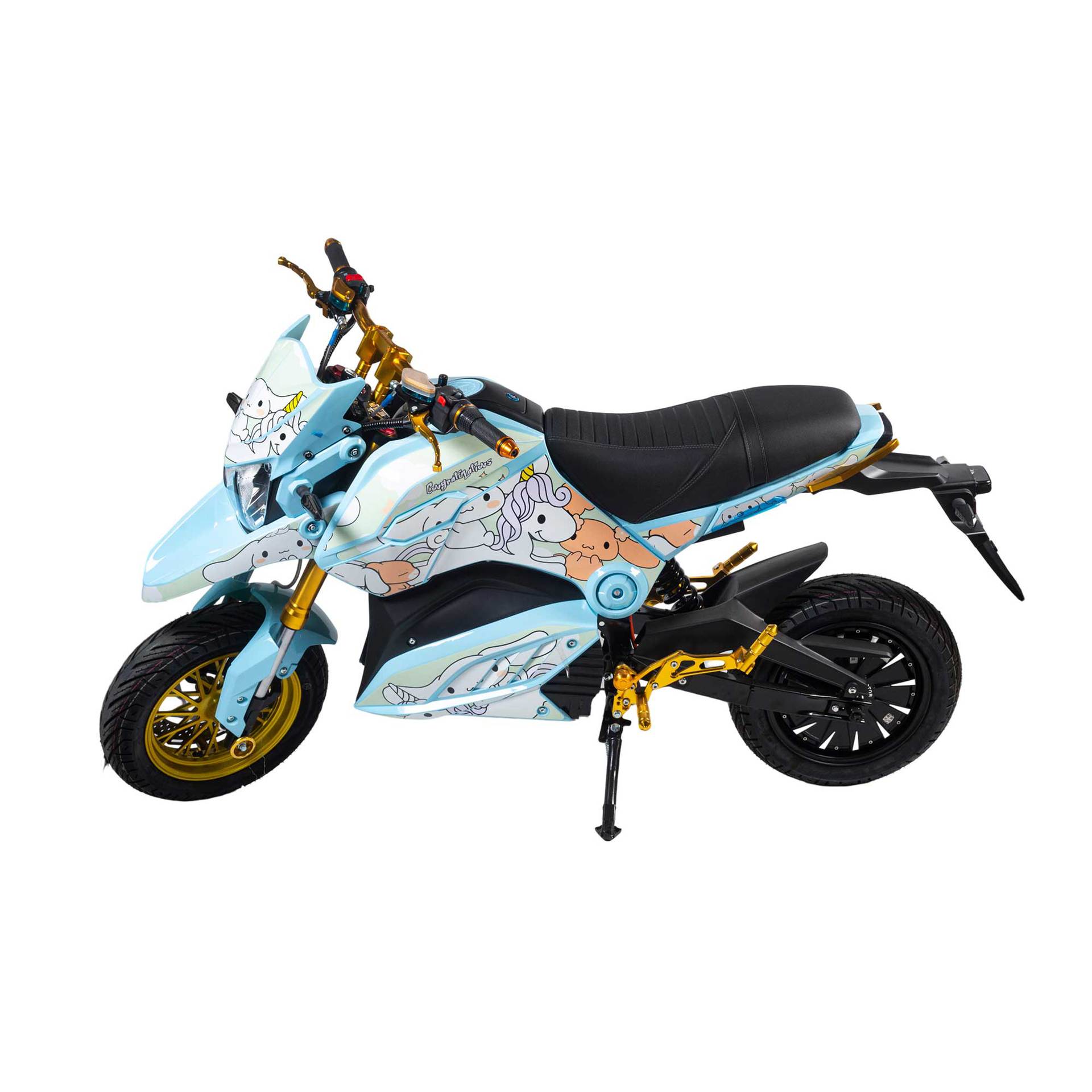 Comercio exterior mono graffiti tipo de motocicleta eléctrica color azul pálido fuera del hogar usuario de motocicleta eléctrica de viaje